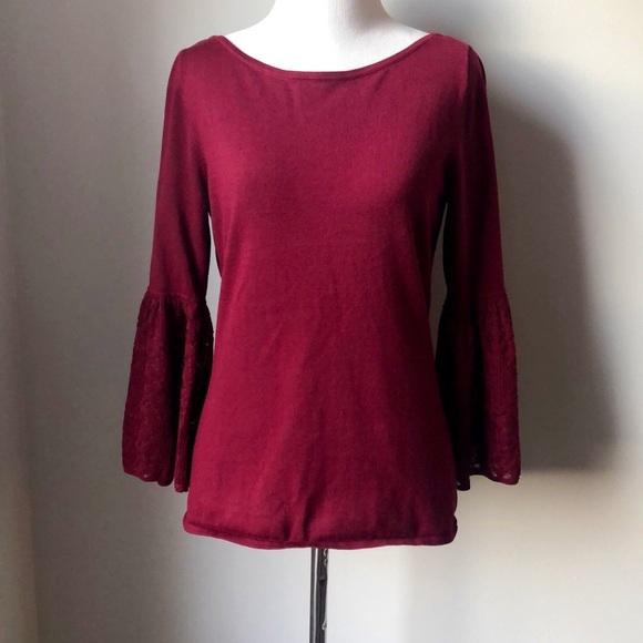 White House Black Market Sweaters - WHBM Burgundy Bell Sleeves Knit Sweater size Small